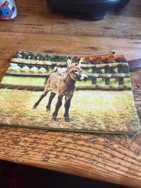 Donkey Print Zip Pouch - Green and Brown
